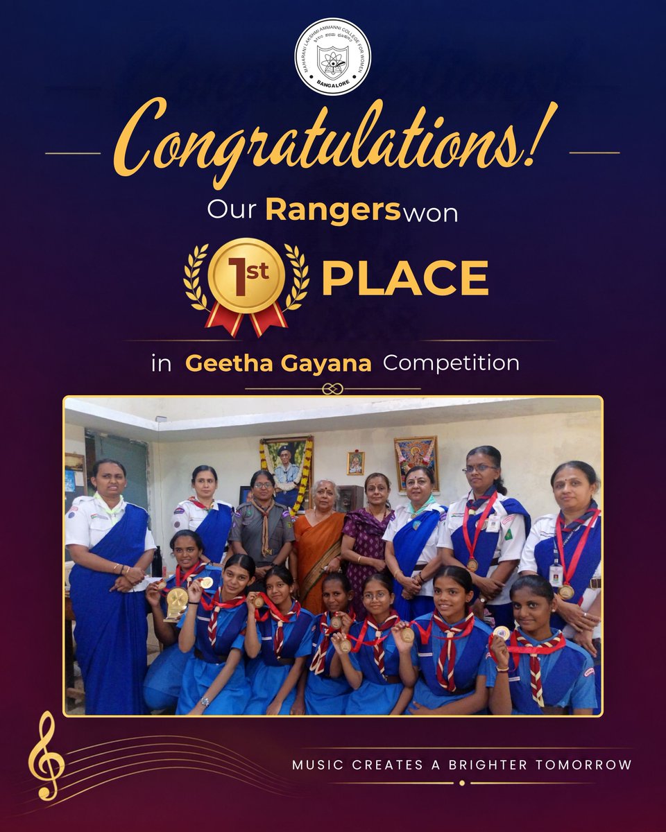 mLAC1972's tweet photo. ๐ Congratulations to Our Rangers! ๐๐
A melodious achievement! Our talented Rangers secured 1st Place in the Geetha Gayana Competition. ๐ถโจ
Proud moment for mLAC! Keep shining and inspiring!
#mLAC #Rangers #GeethaGayana #FirstPlace #Congratulations #StudentAchievement https://t.co/x4SiDSge1a