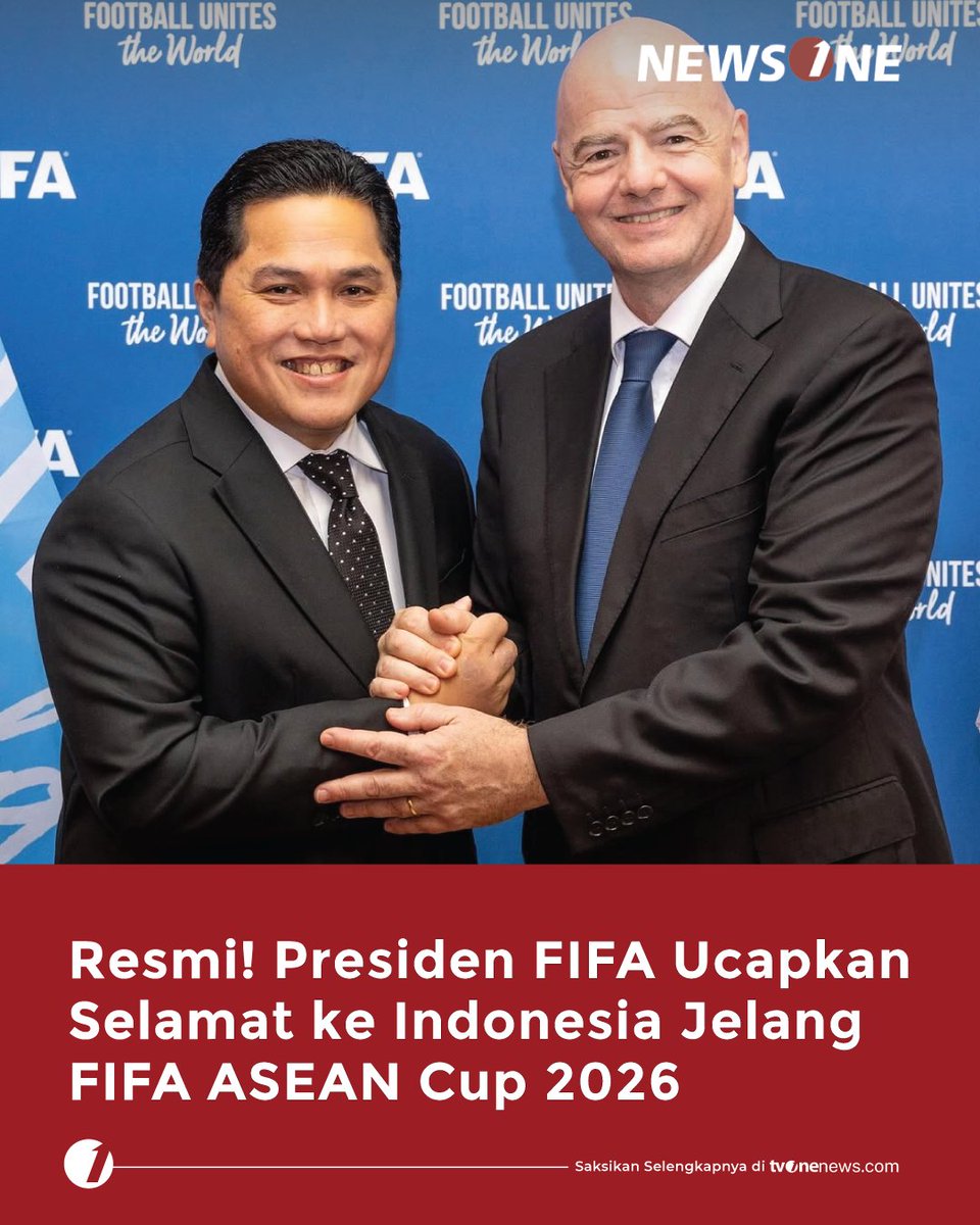 tvOneNews's tweet photo. Presiden FIFA Gianni Infantino memberikan ucapan selamat kepada Indonesia yang menjadi salah satu tuan rumah FIFA ASEAN Cup 2026 bersama Hong Kong.
Simak selengkapnya di https://t.co/HBPMXOEQmY
#SoftNews_Sport #NewsOne #CariBeritaditvOne #SepakBola #FIFAASEANCup2026 #FIFA #NO02 https://t.co/QNBX9EUgAh