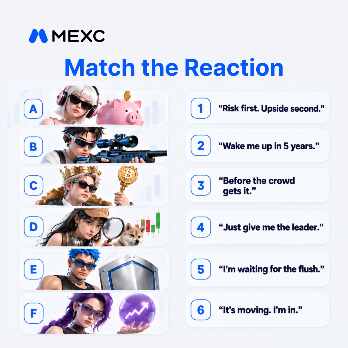 MEXC's tweet photo. If you really trade, this should be easy. 👀

Match all 6 Wall Street DNAs. Prove it.

#MEXCTradFi #MEXC0FEE https://t.co/Okx1JNXxyB