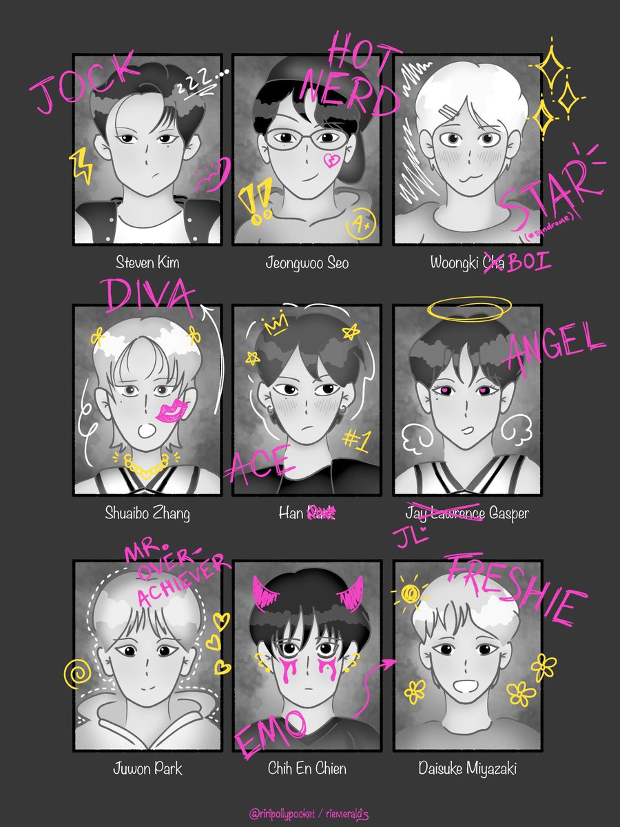 riripollypocket's tweet photo. #AHOF american high school yearbook style 📸

#Fanart_AHOF  #AHOFanart #아홉 https://t.co/AYT24QJvBk