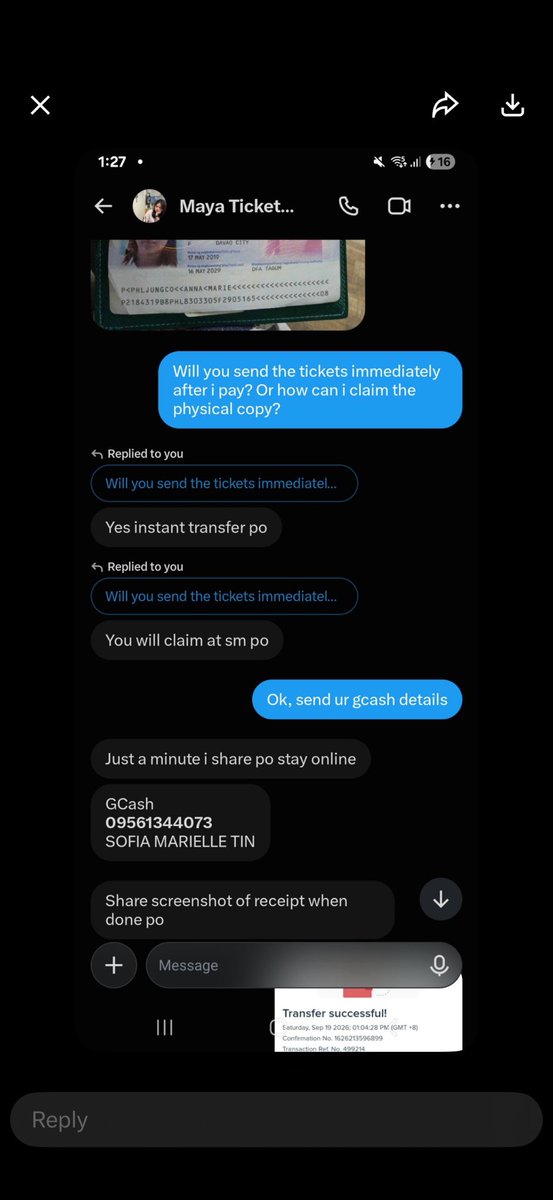 BTS_SCAMMERS's tweet photo. scammer  ‼️‼️‼️

@MayaTicketa7yi 

name used : Sofia Marielle Ti (probably stolen identity) 

#DunkinPH_ENDLESS #ENDLESSFunMeet #ENHYPEN https://t.co/5SpYLqWxAZ