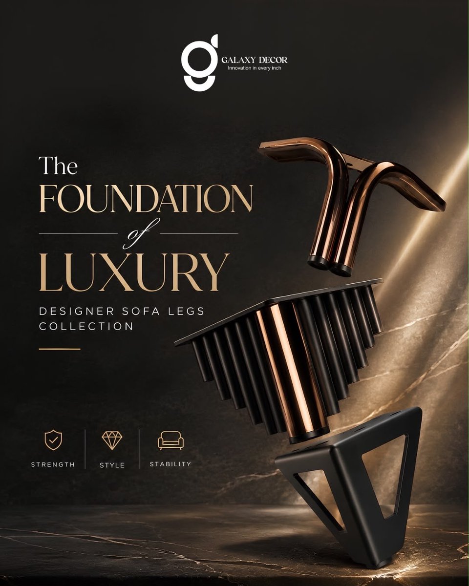 addisonallenqru's tweet photo. Every luxurious sofa begins with the right support. Explore Galaxy Decor’s premium designer sofa legs, crafted for strength, stability, and timeless style. From geometric designs to elegant metallic finishes, elevate your furniture from the ground https://t.co/1F6Qt6nNSY