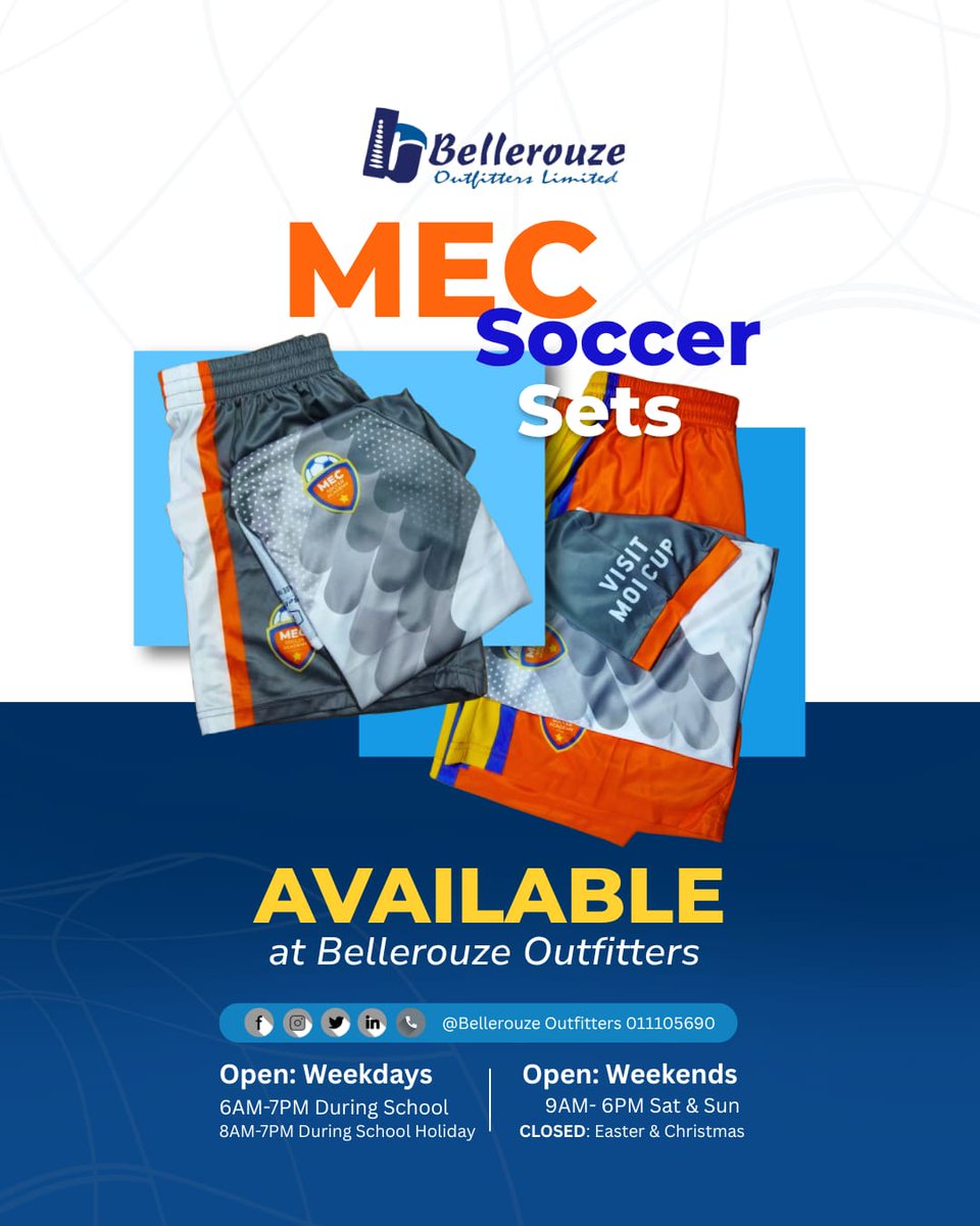bellerouze's tweet photo. As the weekend kicks off, ensure your child is ready for the game with the perfect soccer uniform from Bellerouze Outfitters. Call us or visit our shop today to place your order! 
  @MEC Soccer 
#namelabelling #embroideryservices #personalizedtouch #backtoschool https://t.co/3vzssUFfCk