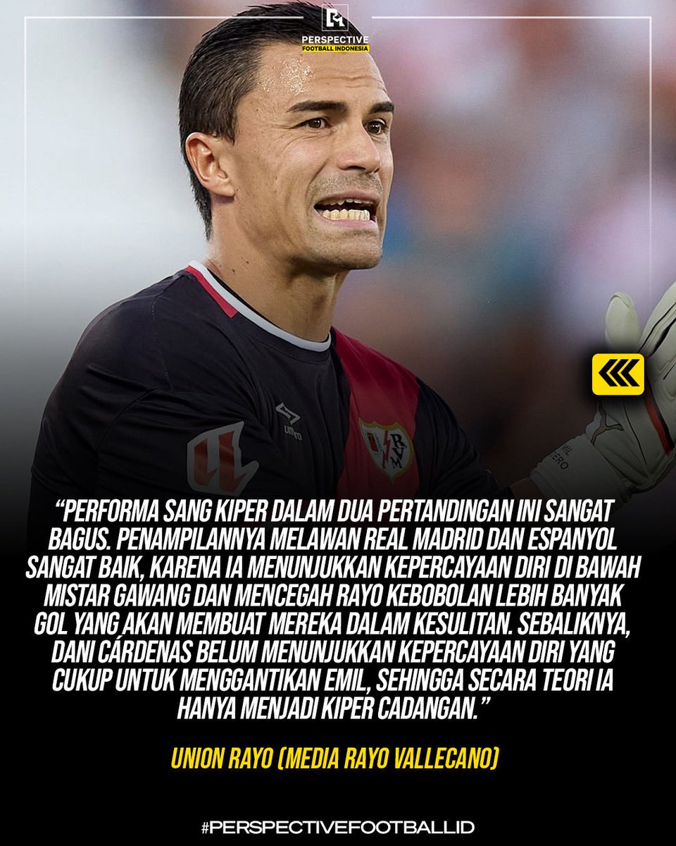 Persfootball's tweet photo. 🚨PELATIH SUDAH PUNYA ANDALAN.. EMIL AUDERO NAMANYA! 🇮🇩🧤✅

Emil Audero berhasil merebut posisi kiper utama di Rayo Vallecano dari Dani Cárdenas berkat penampilan yang penuh percaya diri dan solid saat melawan Real Madrid serta Espanyol. Meskipun kebobolan empat gol di laga debutnya melawan Real Madrid, Audero tampil impresif dan melanjutkan performa apiknya saat dipercaya menjadi starter di laga melawan Espanyol.🔝📈

Pelatih Beñat San José memilih Audero sebagai kiper utama karena kepercayaan dirinya di bawah mistar gawang, sementara Dani Cárdenas tergeser menjadi kiper cadangan. 🔥✨