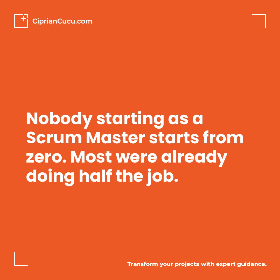 CiprianCucu's tweet photo. Nobody starting as a Scrum Master starts from zero. Most were already doing half the job.

Per https://t.co/zsRStv8buZ's 2019 report, ~31% come from project management, 25% from dev.

What's stopping you, the skill gap or the title? https://t.co/Hino3OJ3ZE