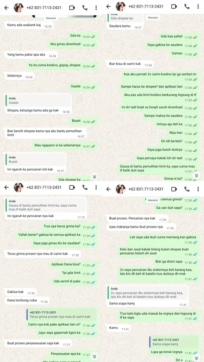 Katlyencia's tweet photo. Hallo semuaa, aku mau tanyaa apakah ini penipuan ya? Setau aku pernah gestun gapernah bgini dehh. Aku suruh download² aplikasi lain ktanya supaya pencairan sama akun aku bersih, tpi uda aku ksh tau gabakal bisa karna emng KTP ku uda jelekk tpi dia malah suruh aku download yg lain https://t.co/LRHfanY2d5