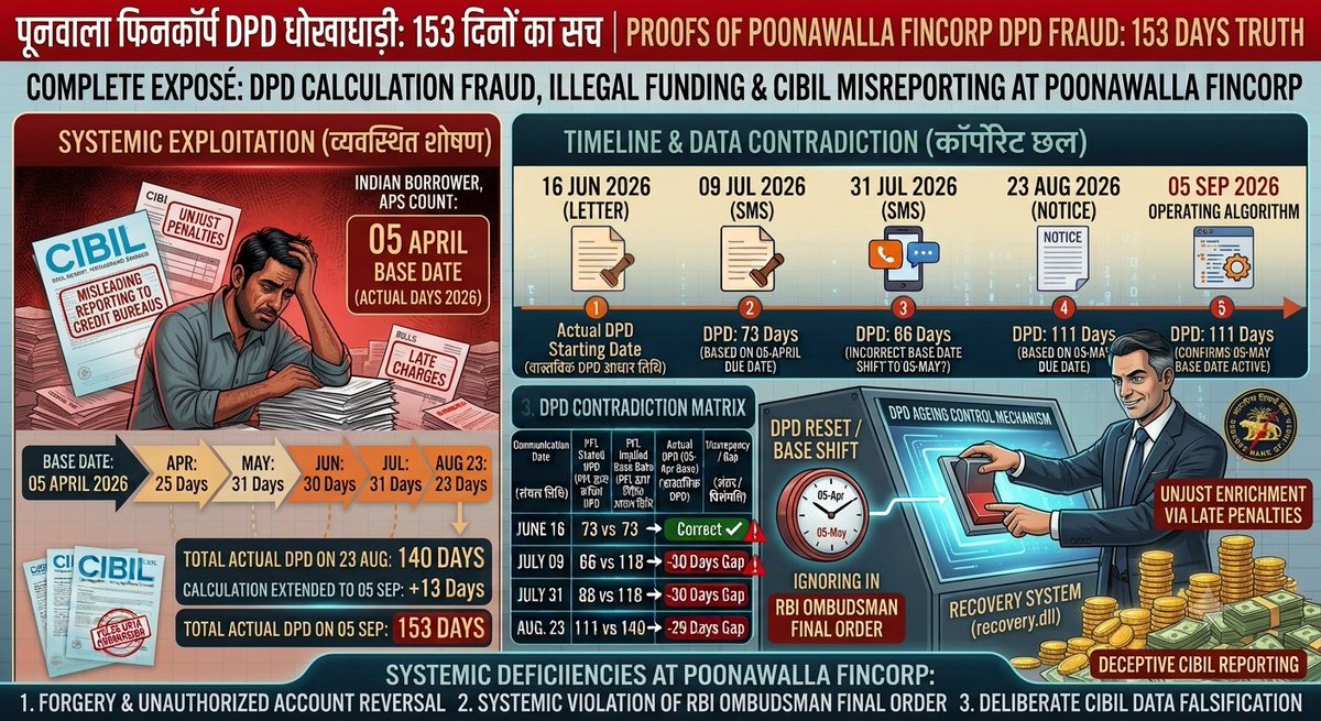 ShakirSh10240's tweet photo. 🚨 SYSTEMIC FRAUD EXPOSED: 153 DAYS OF DPD MANIPULATION 🚨
​How @poonawallafinco defies @RBI guidelines on Loan Acc PLUPUN0FK_000019783567:
​1️⃣ Reverses unauthorized funding entries
2️⃣ Shifts base date by -30 days to inflate penalties
3️⃣ Reports FALSE DPD data to @CIBIL_Official
​Stop exploiting borrowers! @adarpoonawalla @PMOIndia @FinMinIndia
​#PoonawallaFincorp #RBIOmbudsman #CIBILFraud #BankingScam #ConsumerRights #FinancialJustice #ExposePFL @TLankeshwar @saynotoloans @dr_sharma77057