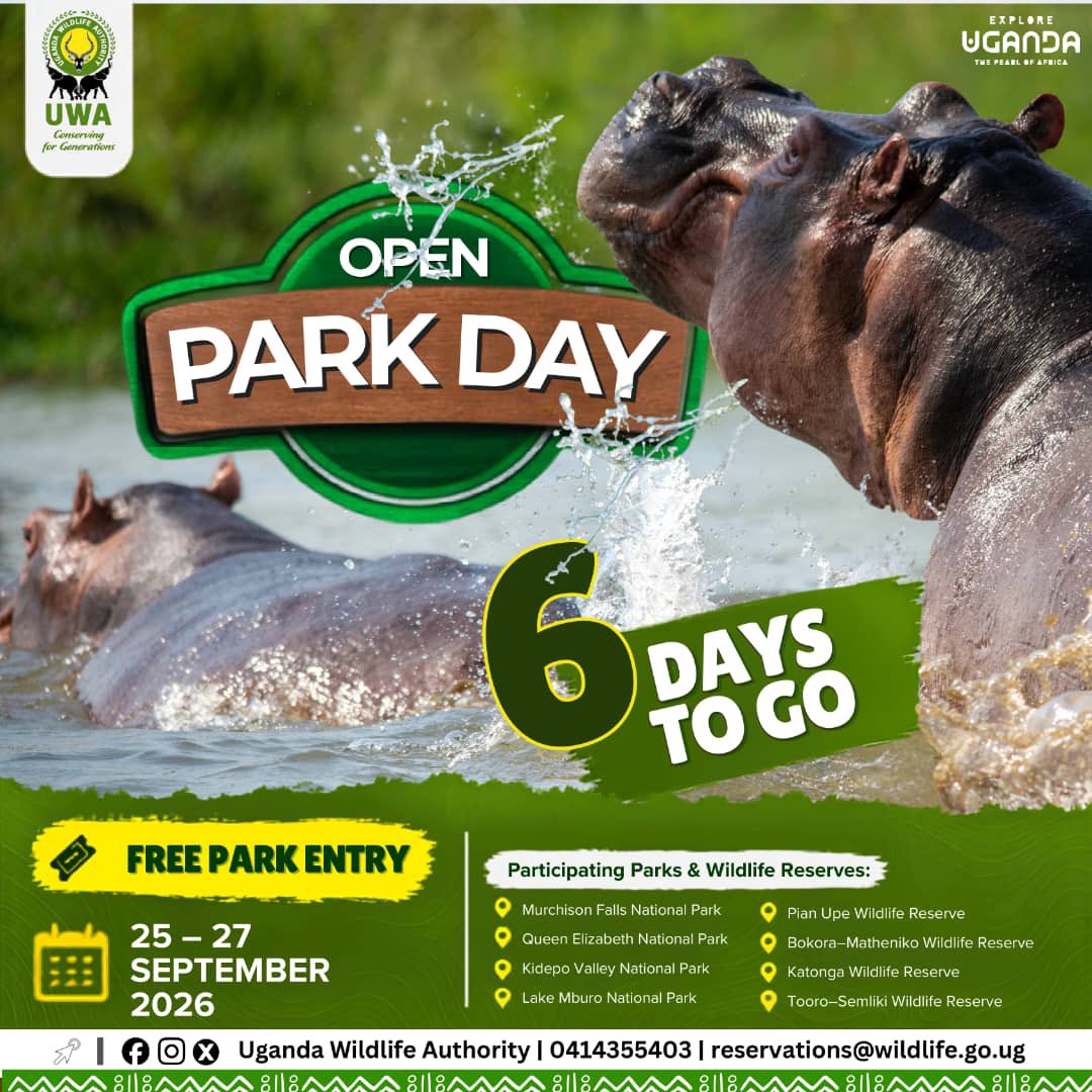 ugwildlife's tweet photo. 6 DAYS TO GO! WHERE WOULD YOU BEGIN?

A sunrise across the savannah? A close encounter with Uganda’s iconic wildlife? Or the quiet beauty of a landscape you have never explored?

With #UWAOpenParkDays2026 approaching, the choice is yours. https://t.co/I9BB12Gzwf