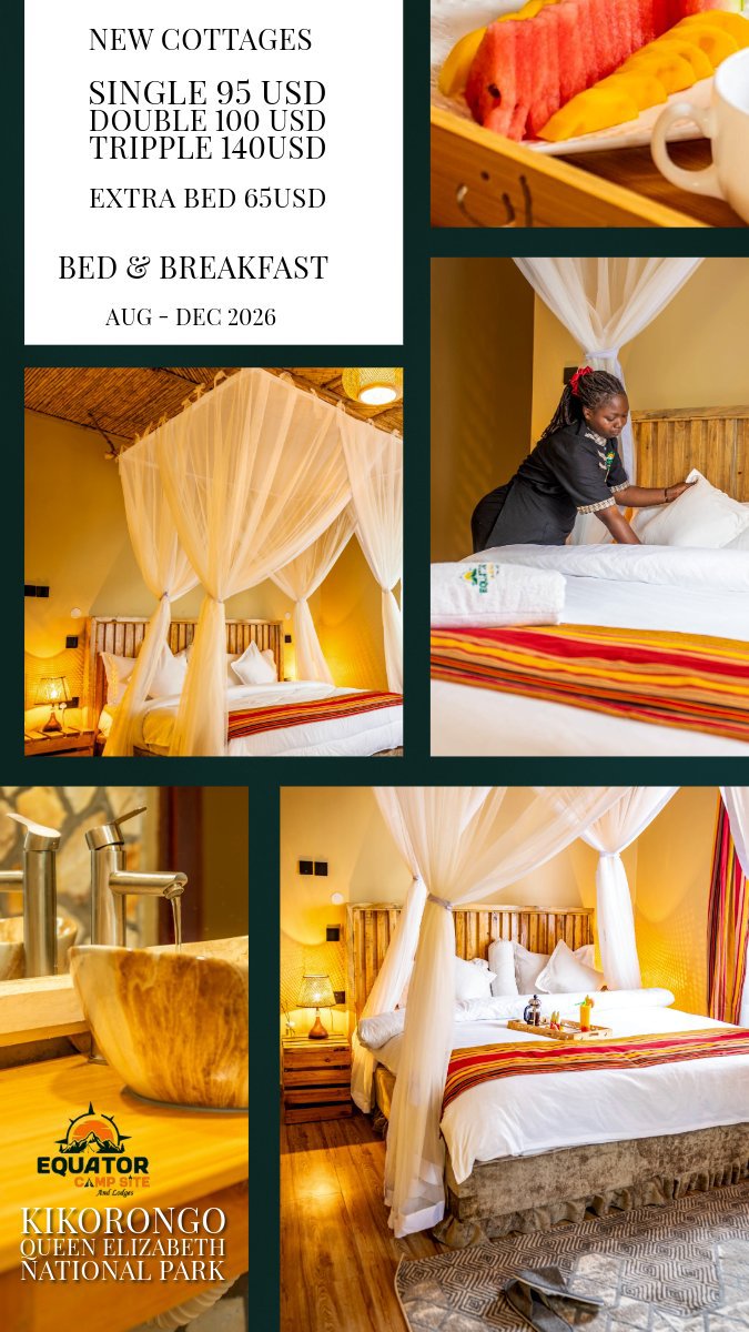 RonnieMc79924's tweet photo. Equator campsite and lodges has everything for you, breakfast, dinner,lunch and supper, nice accommodations, 

Enjoy #OpenParksDays with Equator campsite&amp; lodges 
#ExploreKasese https://t.co/V5JfFwMCQu