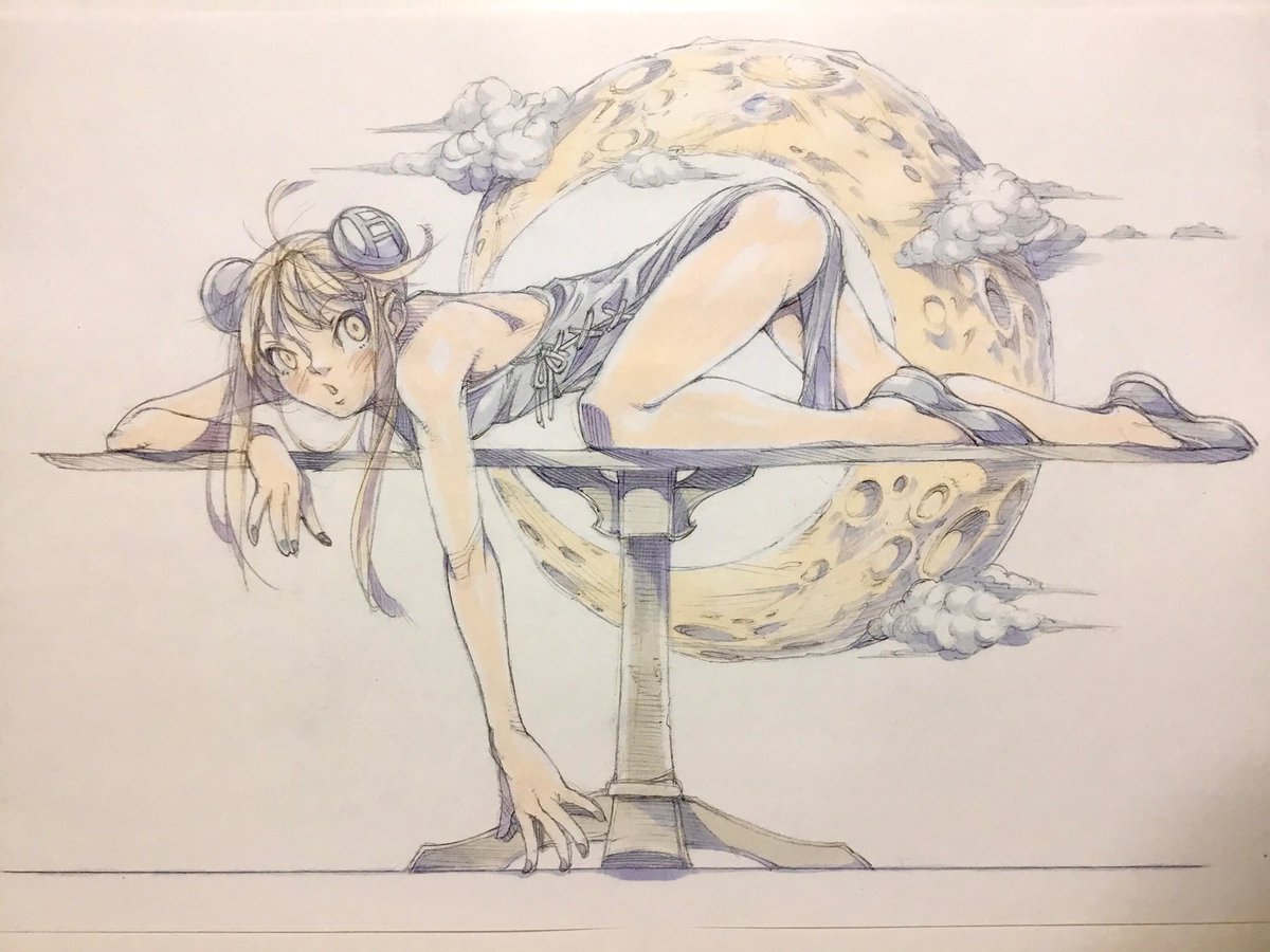 pe_salt's tweet photo. 趣味絵の着彩が出来ました。「月光浴」です。 https://t.co/jYthlRKVcN