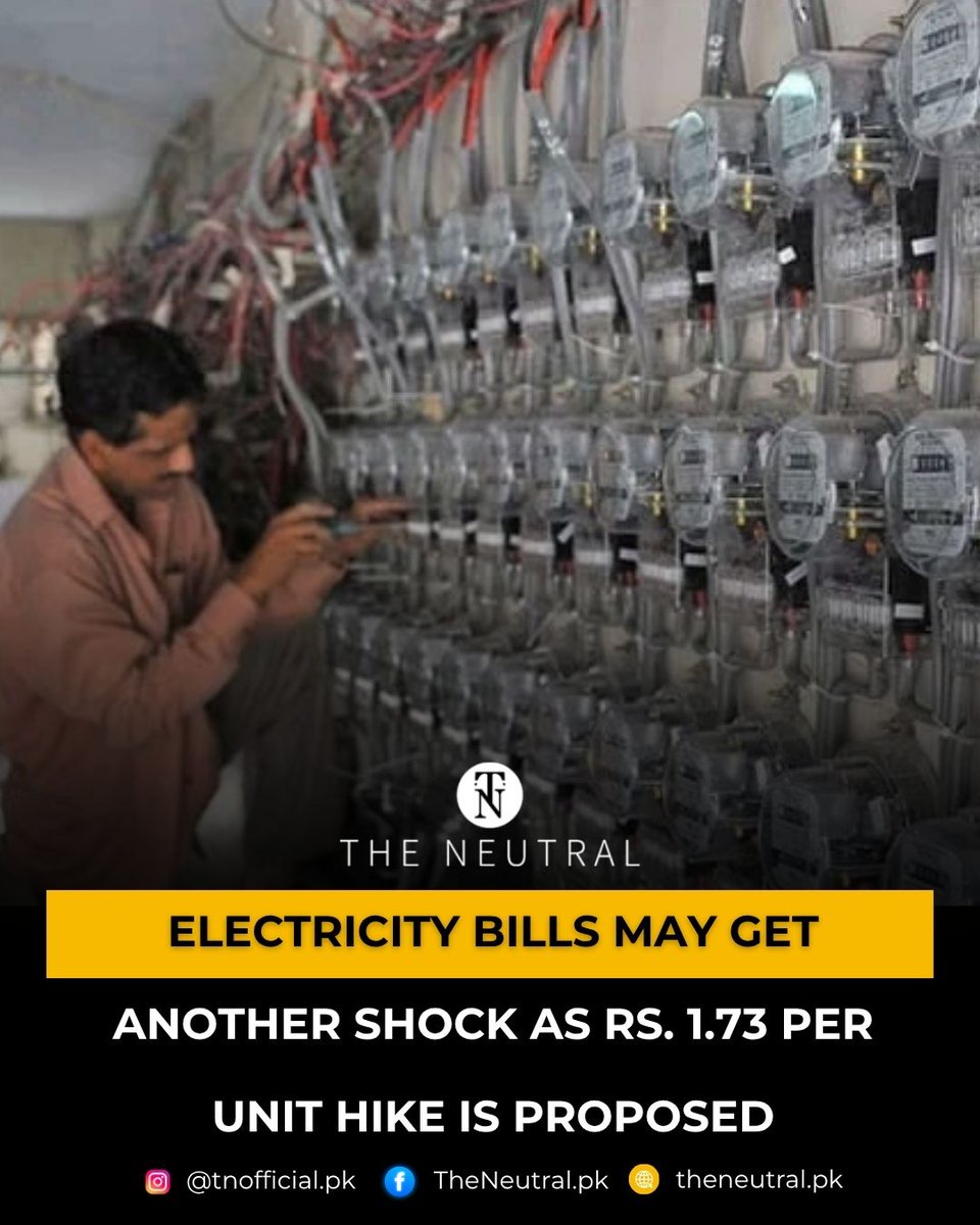TNeutralpk68070's tweet photo. CPPA seeks a Rs. 1.7267 per unit fuel adjustment for August, which could increase electricity bills in October 2026.
https://t.co/KeQP8xRk98
#theneutral #ElectricityBills #NEPRA #CPPA #PakistanElectricity #PowerTariff #ElectricityPrices https://t.co/RUnlxMS5Ik