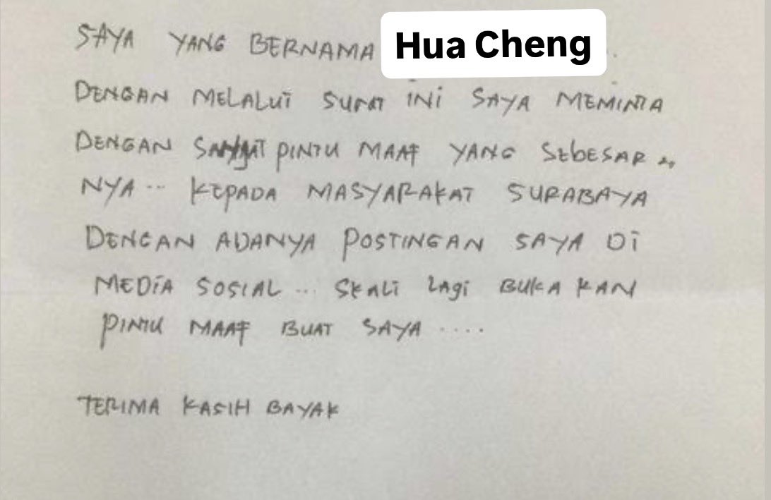 FTRHuaCheng's tweet photo. Dengan segenap hati saya ingin meminta maaf atas desas desus yang telat lewat di timeline. Saya tidak punya excuse apa-apa dan tidak berniat menutupi kesalahan maupun menginvalidasi perasaan para korban yaitu, @MAGCharteris, @SUPSunWukong @STNCaleb. 

Tertanda, 
Chengah https://t.co/rz6Ub7EWut