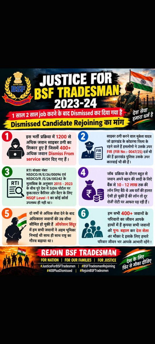 jeomanish's tweet photo. Bsf ट्रेडमैन के 400 जवान को न्याय दो , REJONING दो @BSF_India @BSF_SOUTHBENGAL @BSFNBFTR https://t.co/8E6A5X56GC