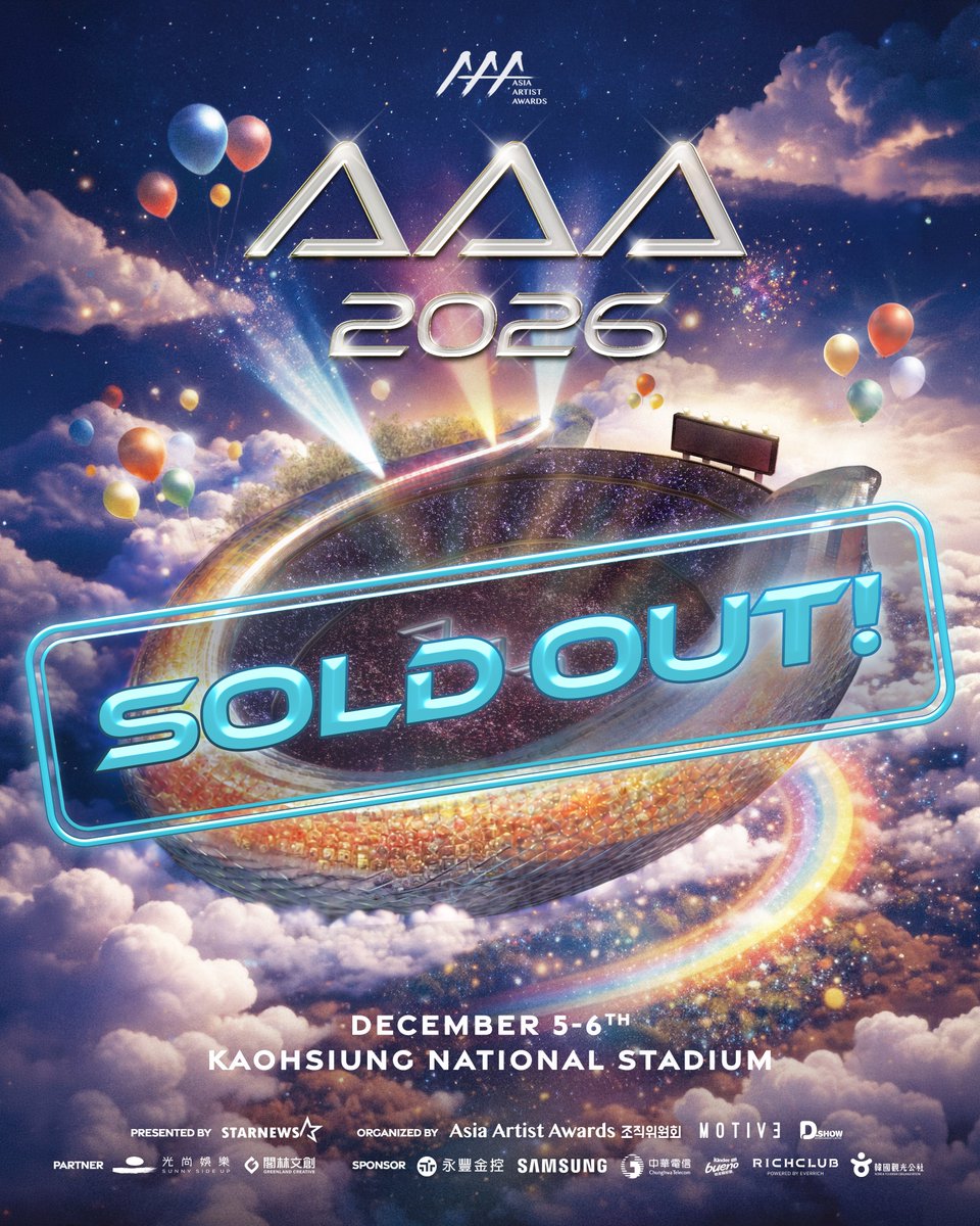 starnewskorea's tweet photo. #SOLDOUT #AAA2026

AAA 2026 전석 SOLD OUT✨
뜨거운 성원과 사랑을 보내주신 모든 분들께 진심으로 감사드립니다! ❤️

멋진 무대와 공연으로 보답하겠습니다! https://t.co/KWFIbMWHuF