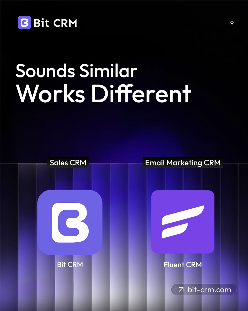 WPBitCRM's tweet photo. Bit CRM is a sales CRM: leads, deals, invoices, client portal.

FluentCRM is an email marketing CRM: campaigns, sequences, segmentation.

Sounds same but works different!!😉

Full comparison in comment box 👇

#BitCRM #vs #FluentCRM #WordPress #CRM https://t.co/wU4xkP5Uyp