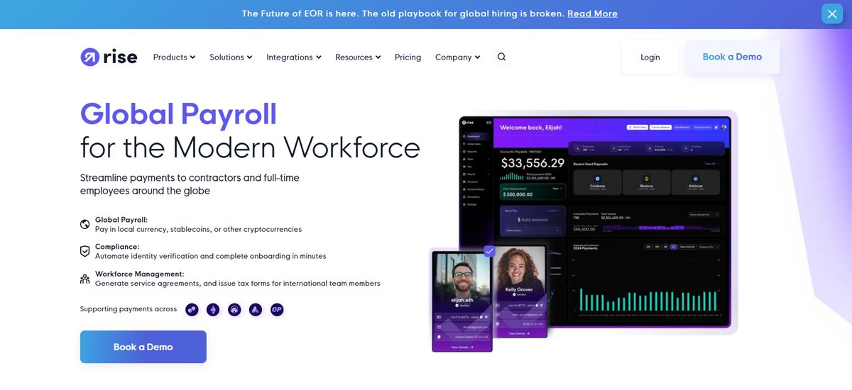 UseRisePay's tweet photo. Payroll is evolving.

It started with moving money.
Then came global payouts.
Then stablecoins.

Now, payroll infrastructure is becoming something more.

With Rise, USDC held for payroll can become productive capital through Rise Earn, while global teams continue to manage payments from the same platform.

Payroll → Payments → Treasury

The financial infrastructure for a global workforce is being built. 🌎

Rise is moving beyond payroll.
