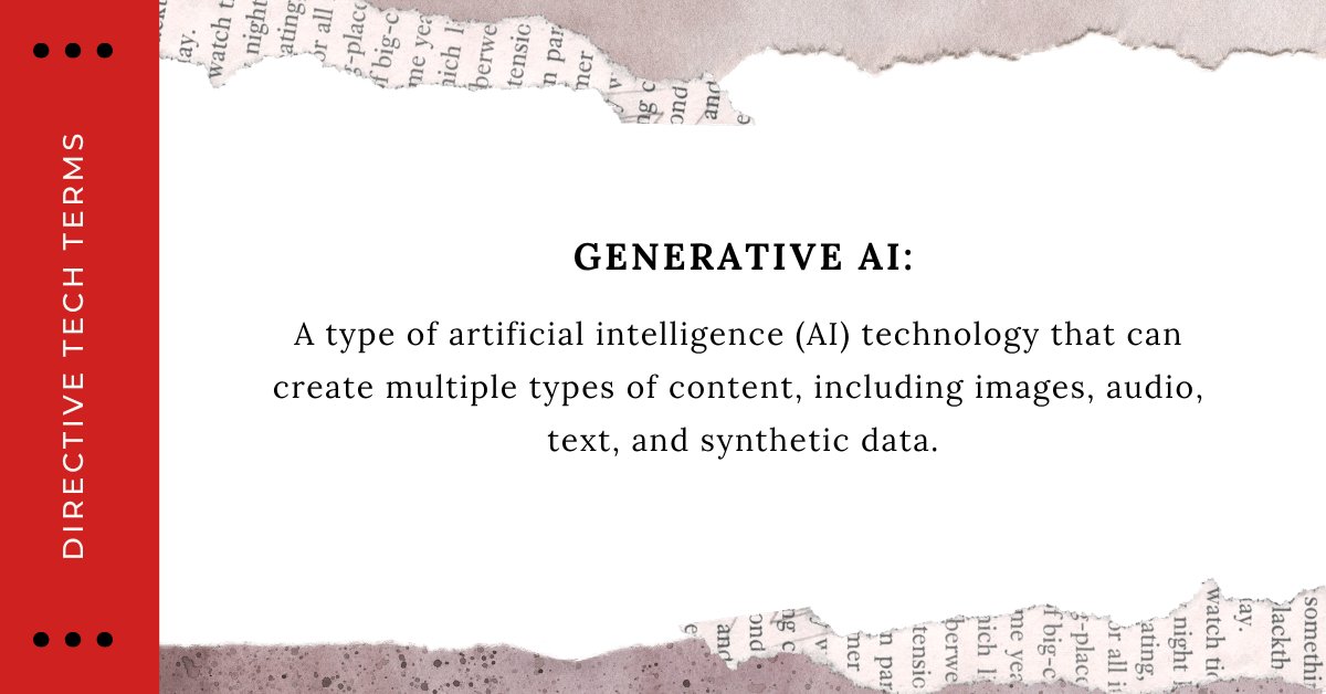 Directive's tweet photo. Think of Generative AI as a creator, not a calculator. 🧠

It doesn't just analyze data—it uses what it learns to draft emails, make graphics, &amp; summarize long meetings in seconds.

Give your team a head start on tasks that used to take hours. 🚀 https://t.co/hjyx1Tmt3u