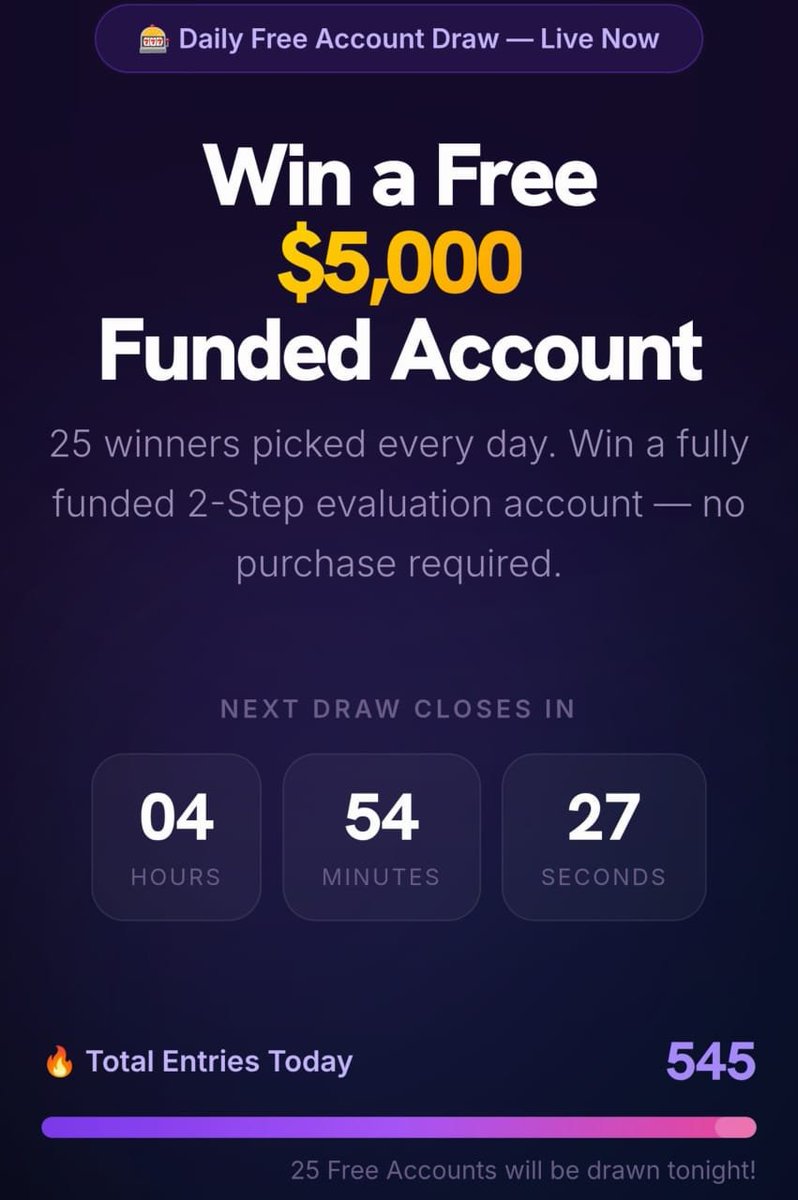 THE_NO_SL_ZONE's tweet photo. 🚨 FREE $5,000 FUNDED ACCOUNT 🚨

Imagine starting your trading with a $5,000 account — completely FREE. 👀🔥

🎯 25 WINNERS EVERY DAY
📅 You can enter EVERY DAY

🚨Eligibility 
✅Like❤️, repost
✅Join telegram 
https://t.co/StMnDNnpoh

🎰 Enter here 👇
https://t.co/wHPLgYqdL6 https://t.co/Ecm5pLrnco