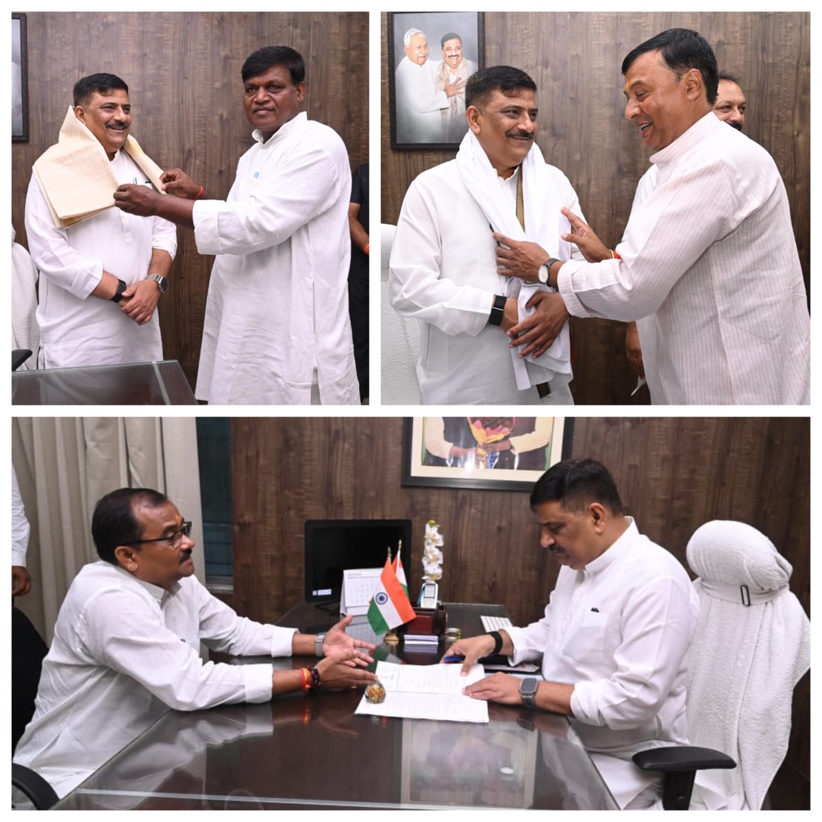 SanjayJhaBihar's tweet photo. राज्य में 'न्याय के साथ विकास' और 'सुशासन' को निरंतर सुदृढ़ करने के लिए जदयू के माननीय जनप्रतिनिधिगण संकल्पित हैं। 

आज पटना आवास पर पधारे माननीय सांसद प्रदीप कुमार सिंह जी (अररिया), माननीया विधान पार्षद डॉ. भारती मेहता जी, माननीय विधायकगण संतोष कुमार निराला जी (राजपुर), प्रो. नागेंद्र राउत जी (सुरसंड), कलाधर प्रसाद मंडल जी (रुपौली), पप्पू वर्मा जी (कुर्था), डॉ. कुमार पुष्पंजय जी (बरबीघा), सोनम सरदार जी (त्रिवेणीगंज), राज कुमार राय जी (हसनपुर), ईश्वर मंडल जी (दरभंगा ग्रामीण) आदि से अलग-अलग आत्मीय मुलाकात में उनके क्षेत्र के विकास तथा पार्टी संगठन से जुड़े विषयों पर सार्थक चर्चा हुई।

@NitishKumar @Jduonline