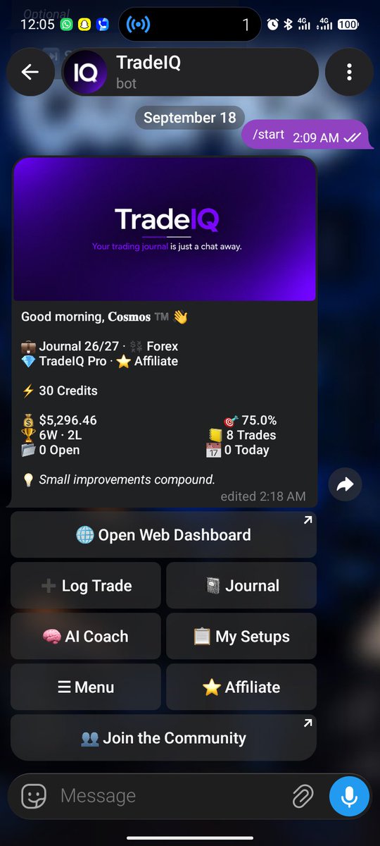 crypt_whisper's tweet photo. Look, your journal is basically gaslighting you if it only shows the shiny side of the story. 

You write three whole paragraphs about that winning trade and then you casually drop things like “Entered early,” “Closed early,” “Increased size,” and “Took another pair.” 

Next week, that same leak pops up again😂

You have to stop reviewing only the trades you feel proud of. The mistake you keep repeating deserves way more attention than the win you keep celebrating.

An automated Journaling Bot can help you journal efficiently directly through Telegram 😌

Start with TradeIQ today: https://t.co/a8lN6TqWAB