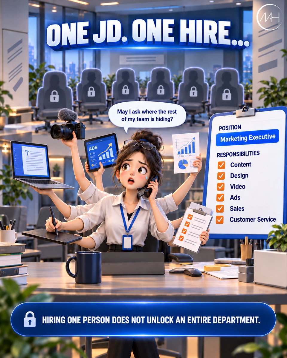 MaiHuongHR's tweet photo. Position: Marketing Executive
Responsibilities:
Content ✅ Design ✅ Video production ✅ Digital advertising ✅ Data analysis ✅ Sales and customer service ✅
The candidate reaches the end of the job description:
“May I ask where the rest of my team is hiding?” 😭 https://t.co/PIAzhvWpSQ