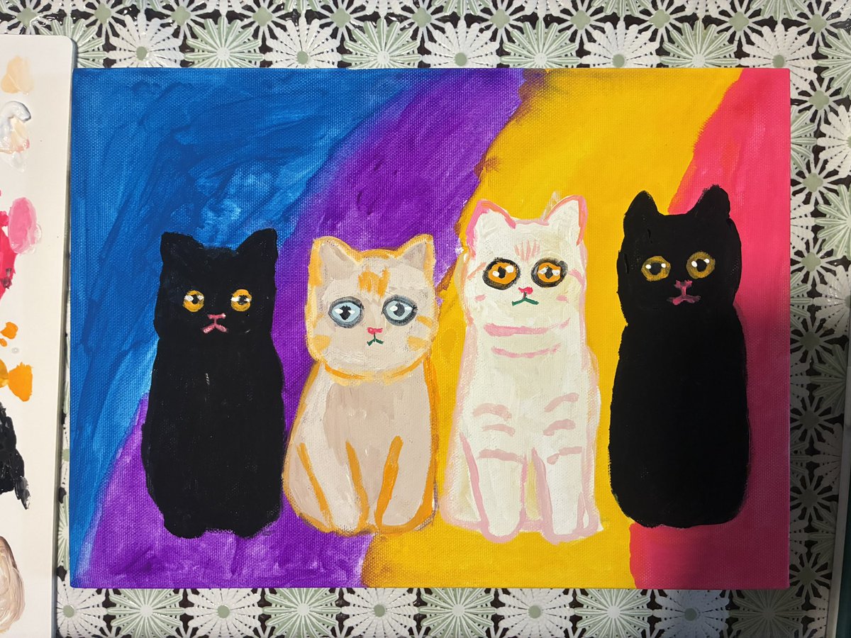 riepainting's tweet photo. 久しぶりにアクリルガッシュで描いてます🎨黒猫がブサイクな気もするけどこれはこれでかわいいかな⁉️
#wip #アクリル画 https://t.co/pyvn6pBCKQ