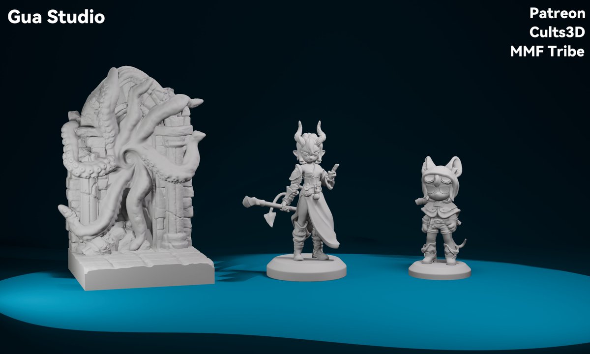3dGua's tweet photo. September Releases!! 
Ratkin Hunter (32mm &amp; 38mm)
Tiefling Monk (50mm &amp; 75mm)
Gate of Cthulhu Terrain (50mm, 75mm &amp; 100mm)

It has already been uploaded to Patreon, MMF, and Cults.
#DnD #miniatures #trpg #3dprinting https://t.co/CvfCyZKQ0Q