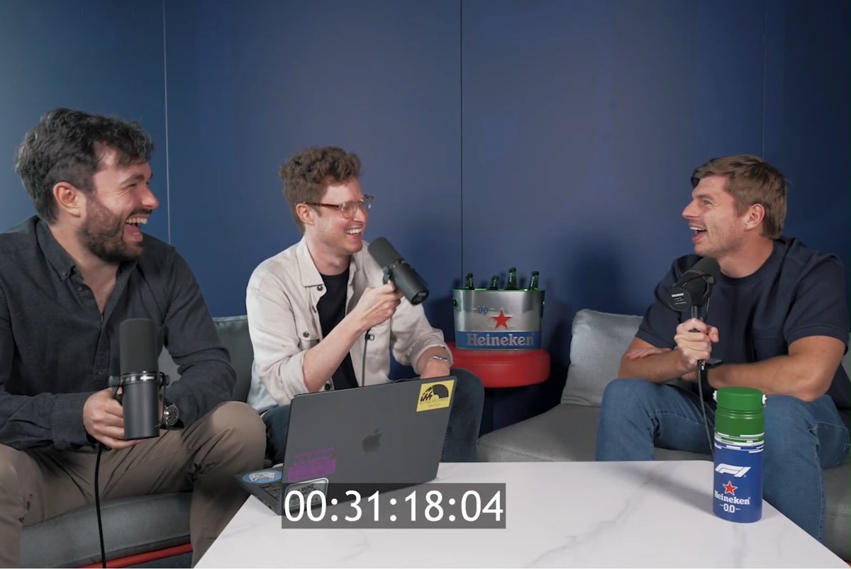 TomP1Bellingham's tweet photo. Still pinching myself this happened 🤣 I cannot believe how much time we had to chat with Max about so many things! 🤯

Can’t wait for you to see it, hope you’re going to love it as much as we loved recording it 🙏 https://t.co/k2NVcChSsH