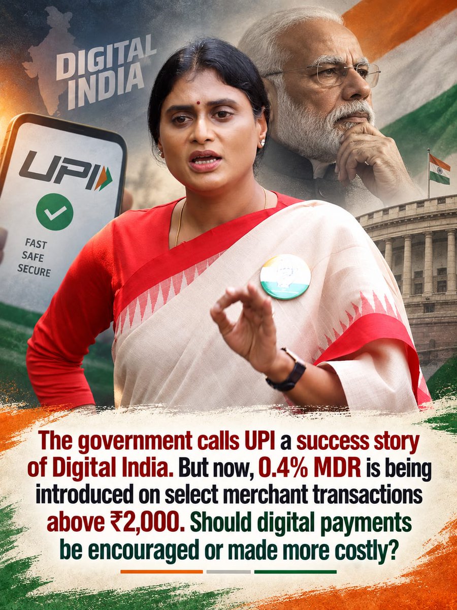 APCongress_'s tweet photo. UPI ద్వారా డిజిటల్ చెల్లింపులను ప్రోత్సహిస్తున్నామని చెబుతూ.. కొన్ని transactionsపై MDR ఎందుకు తీసుకురావాలి? #YSSharmila #UPIMDR https://t.co/uUOOkuX5GF