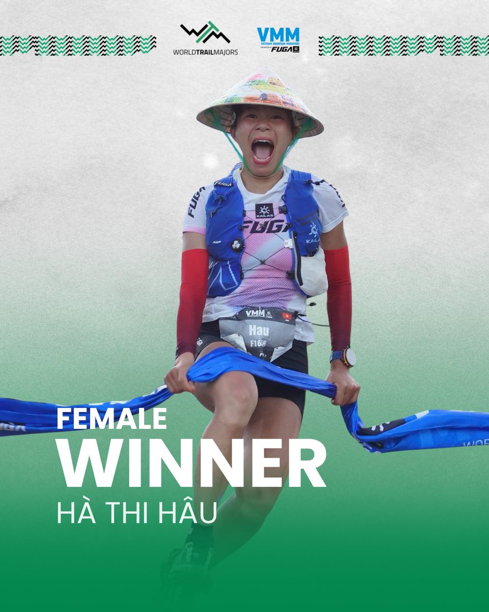 worldtrailmajrs's tweet photo. WHAT A PERFORMANCE BY HÀ THỊ HẬU! 🇻🇳

🏆 VMM 100KM champion
⏱️ New course record
🥈 2nd overall
An extraordinary performance on home soil. Hà Thị Hậu takes the victory at Vietnam Mountain Marathon with a new course record, finishing second overall across the entire 100K field https://t.co/LdQbf3Lel2