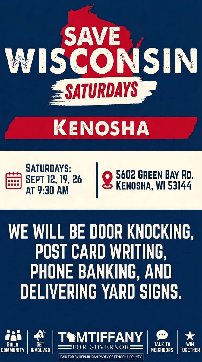 angelaroseshow's tweet photo. ☔🔥 DON’T LET THE RAIN STOP YOU!! 🔥☔

It’s SAVE WISCONSIN SATURDAY!! 
Get out with #MAGAMajorityForce for #TomTiffany and #BryanSteil!! 💪🚪💛
#Janesville #Burlington #Kenosha — 9:30 AM!!
Want to get involved?! DM me!! 🦅
#SwampTheVote https://t.co/iCbNkhTSBv