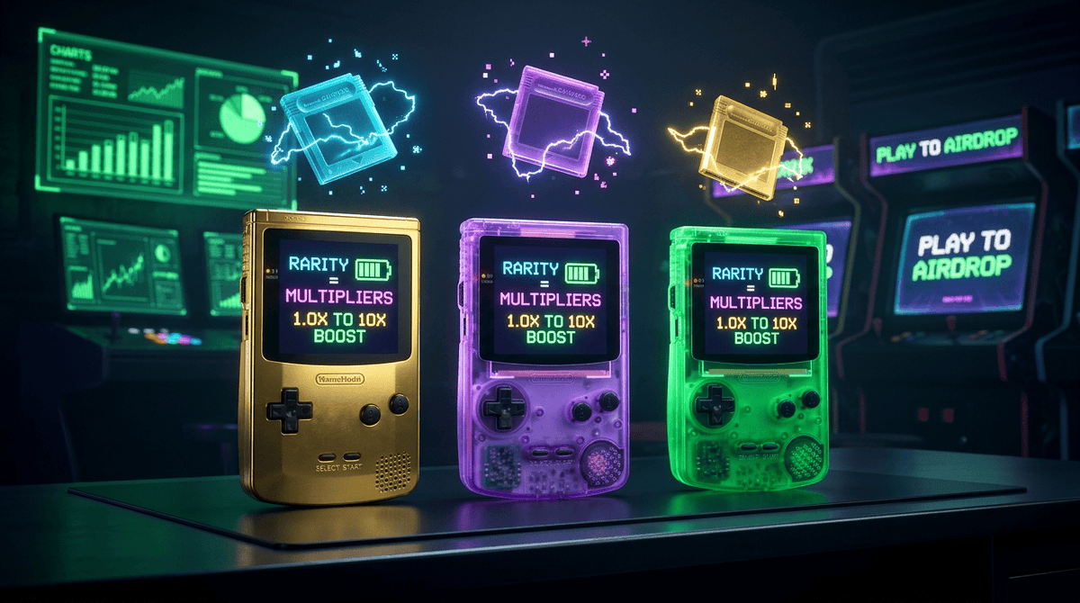 GameHood8Bit's tweet photo. 🚨 WHY RARITY IS EVERYTHING IN THE GAMEHOOD ARCADE 🚨

The Top 500 $BATTERY Airdrop isn’t just about gaming skills—it’s about your hardware multiplier!

Every Genesis Console holds a permanent on-chain Score Multiplier:
🕹️ Classic DMG-01 ➔ 1.0x (Baseline)
💎 Glacier Cyan ➔ 1.8x (+80% points boost)
🔮 Atomic Purple ➔ 2.5x (+150% points boost)
👑 24K Gold Edition ➔ 4.0x (+300% points boost!)
🌿 Emerald 1/1 ➔ 10.0x (10x GOD MODE)

Score 10,000 in Hood Invaders with a 24K Gold? It instantly registers as 40,000 points on the global leaderboard. 

💡 THE BIG SECONDARY ALPHA:
Consoles on OpenSea are still UNREVEALED. You are buying mystery boxes with equal chances to pull 2.5x, 4x, or 10x multipliers at floor price!

Once the metadata reveals and the NFT Slotting goes live today, nobody will sell their Gold or Purple cheap. 

Hunt your multiplier on OpenSea before reveal:
👉 https://t.co/s6hirU0yzd

🎮 Arcade is live to practice: https://t.co/2Yk5xsnLmT

#GameHood8Bit #RobinhoodChain #PlayToAirdrop