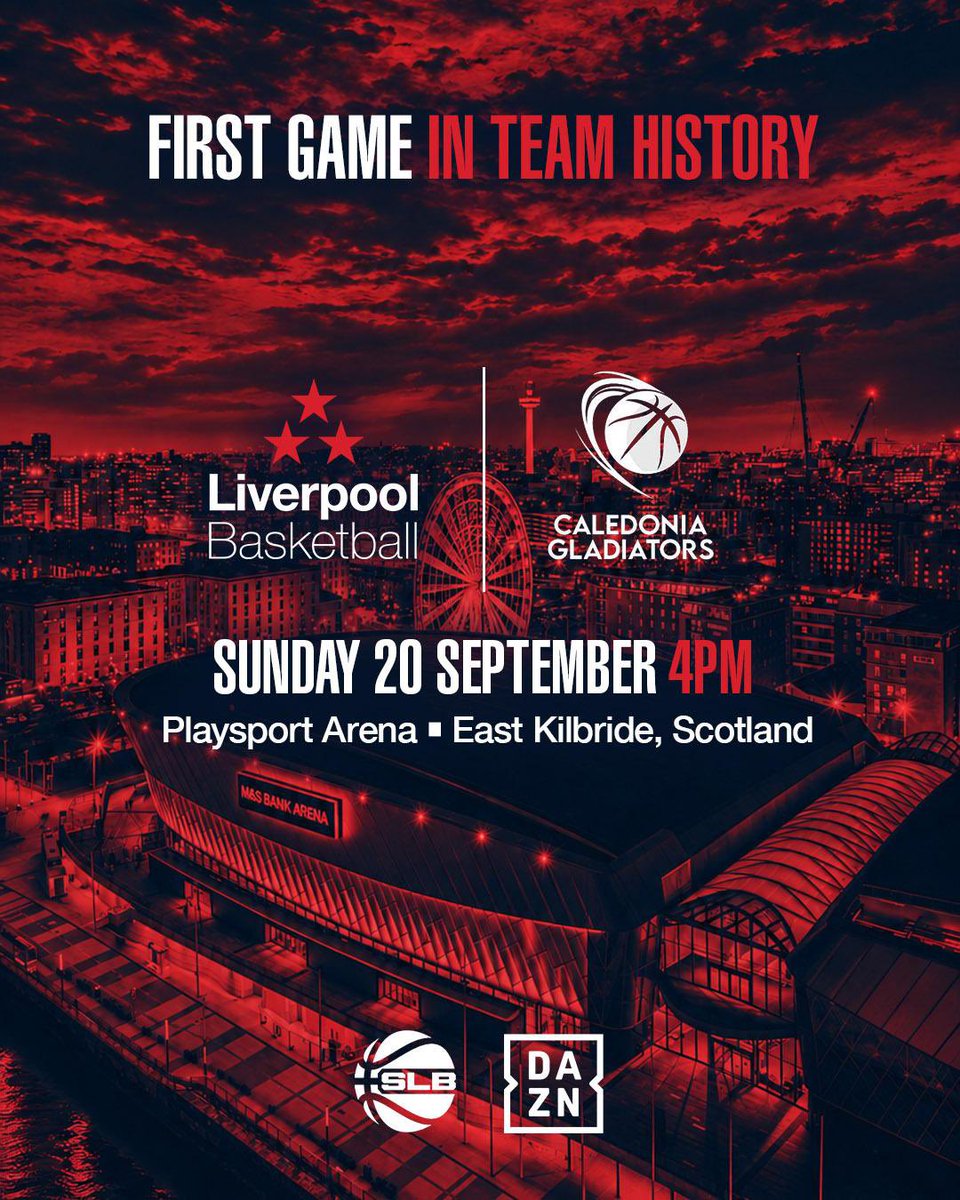 Liverpool_bball's tweet photo. THE FIRST ONE. 

Liverpool Basketball plays its first-ever game this Sunday. 

🆚 @Cal_Gladiators 
📆 Sunday 20th September 
⏰ 4:00 PM TIP OFF
📍 East Kilbride, Scotland 
📺 DAZN

History starts NOW. https://t.co/pt4UNbyRAC