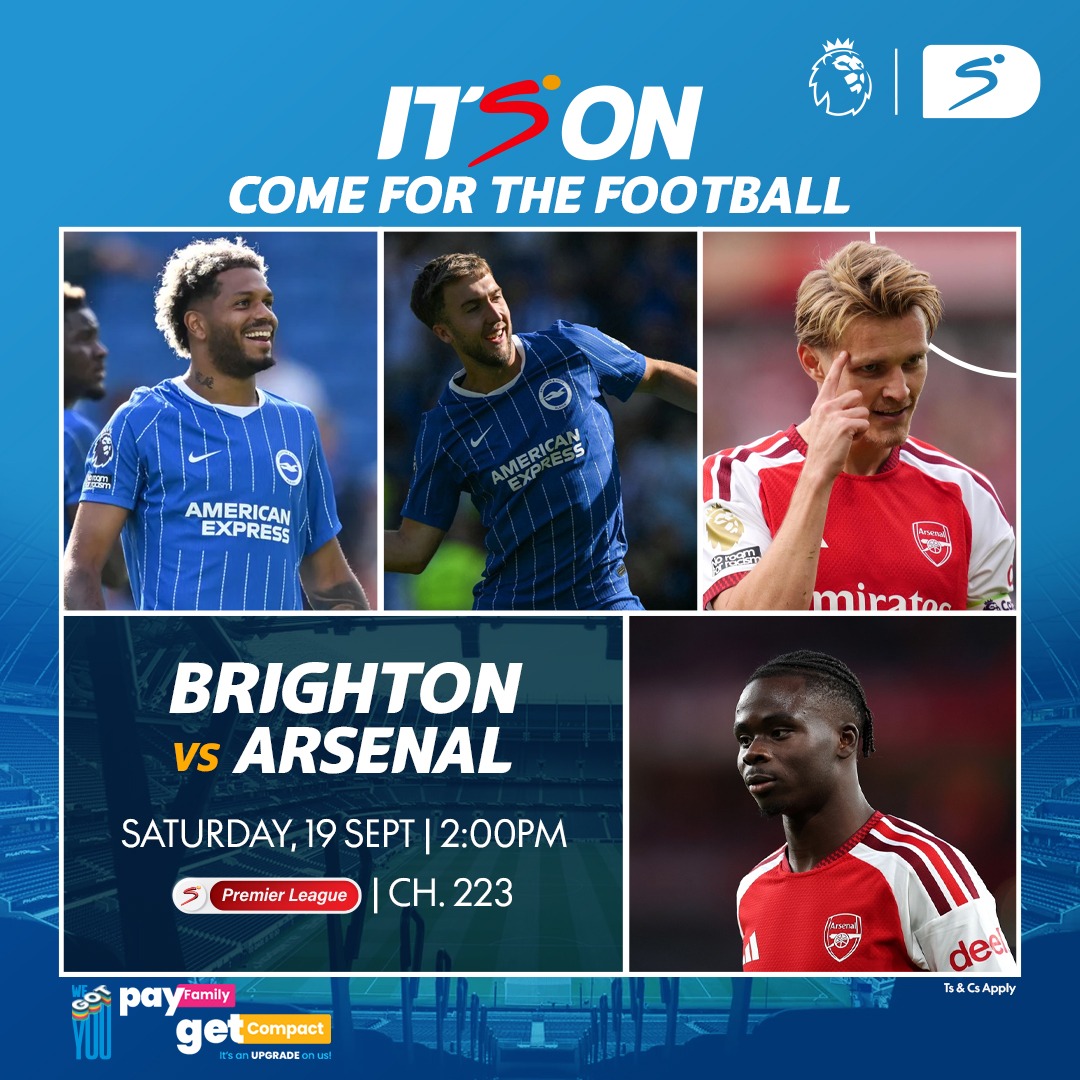 DStv_Ghana's tweet photo. The Gunners are flying, but Brighton are ready to test them!
Brighton or Arsenal - who are you backing to win this one?
Drop your predictions in the comments!
#SSFootballONDStv https://t.co/nsfOmeDn1I