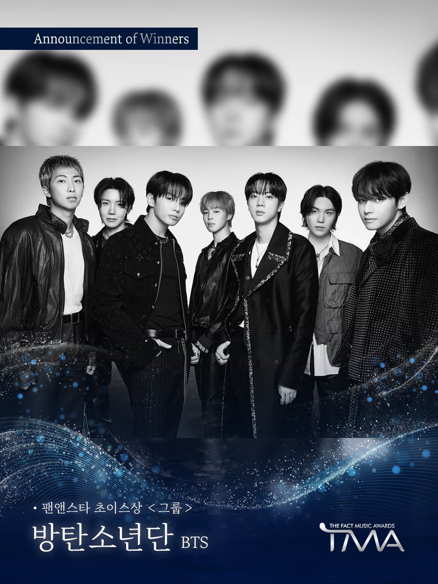 btschartsxdaily's tweet photo. 🏆 Congratulations #BTS for winning “FANNSTAR Choice - Group” at the 2026 The Fact Music Awards! 🇰🇷 https://t.co/7hE1jbDp0l