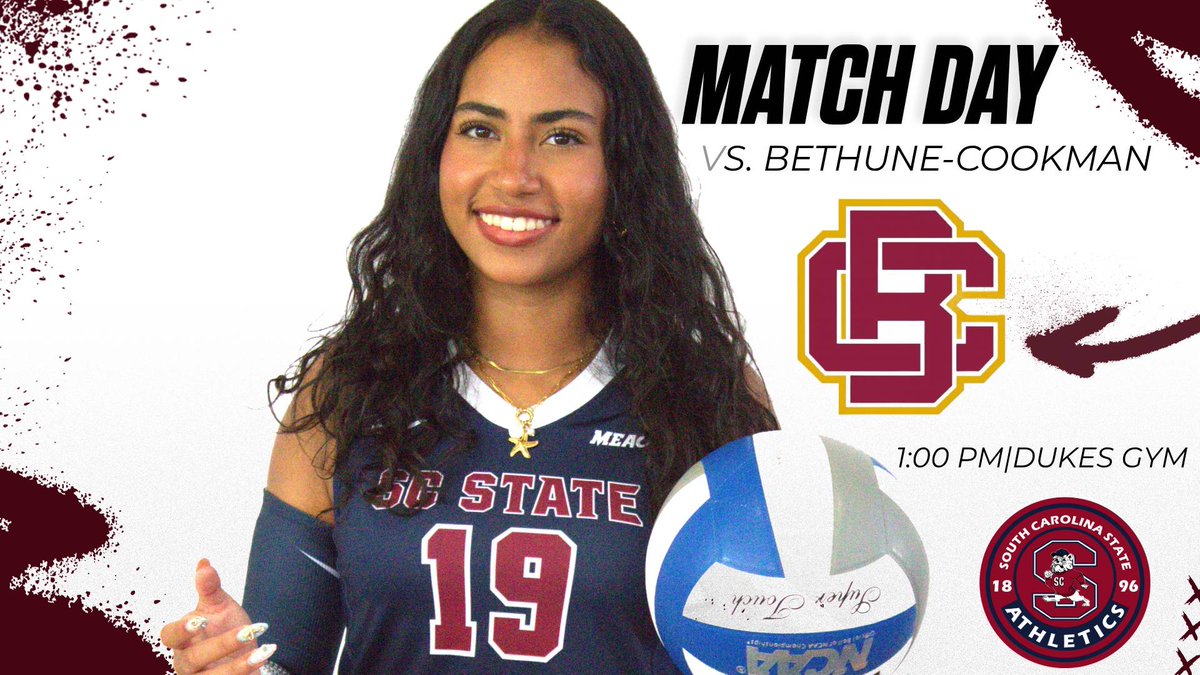 StateSc95741's tweet photo. 🏐 MATCH DAY IN ORANGEBURG!

SC State volleyball returns to the court Saturday for another matchup against Bethune-Cookman.

📍 Dukes Gymnasium
⏰ 1 p.m.
🆚 Bethune-Cookman
Come out and support the Bulldogs as they defend home court! 🐶🏐
#GoBulldogs  | #WeAreSCState https://t.co/fF8K02YkqG