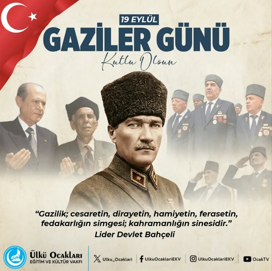 Gaziantepluoab's tweet photo. 19 Eylül #GazilerGünü Kutlu Olsun

"Gazilik; cesaretin, dirayetin, hamiyetin, ferasetin, fedakârlığın simgesi; kahramanlığın muazzam sinesidir"
Lider Devlet Bahçeli https://t.co/EwgjCq7lbT