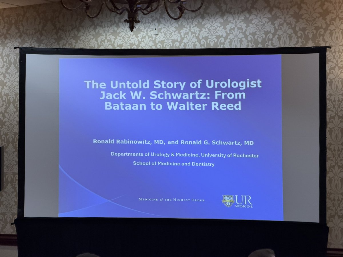 urmed_urology's tweet photo. Self-proclaimed 50th-year resident Dr. Ron Rabinowitz tells the riveting #UntoldStory of urologist war hero Jack Schwartz at #NSAUA26 @AmerUrological https://t.co/dbnmuAjH1b
