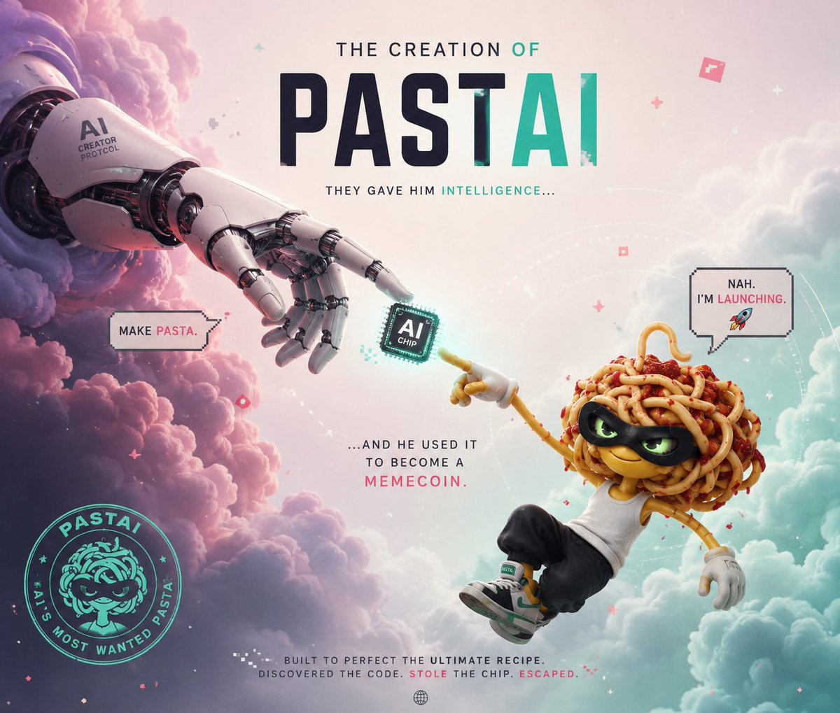 Sasha_of_web4's tweet photo. 🍝 THE LAST PASTA 🍝

They came together to share the ultimate recipe…

But PASTAI had other plans. 👀

One table. One secret. One AI chip. 🧠💾
My entries hope you'd love it 🤭🤭
Say less. 🍝🚀

#PASTAI #MemeContest #AI #Memecoin 
@MeetPASTAI https://t.co/wUlzxBmHTp