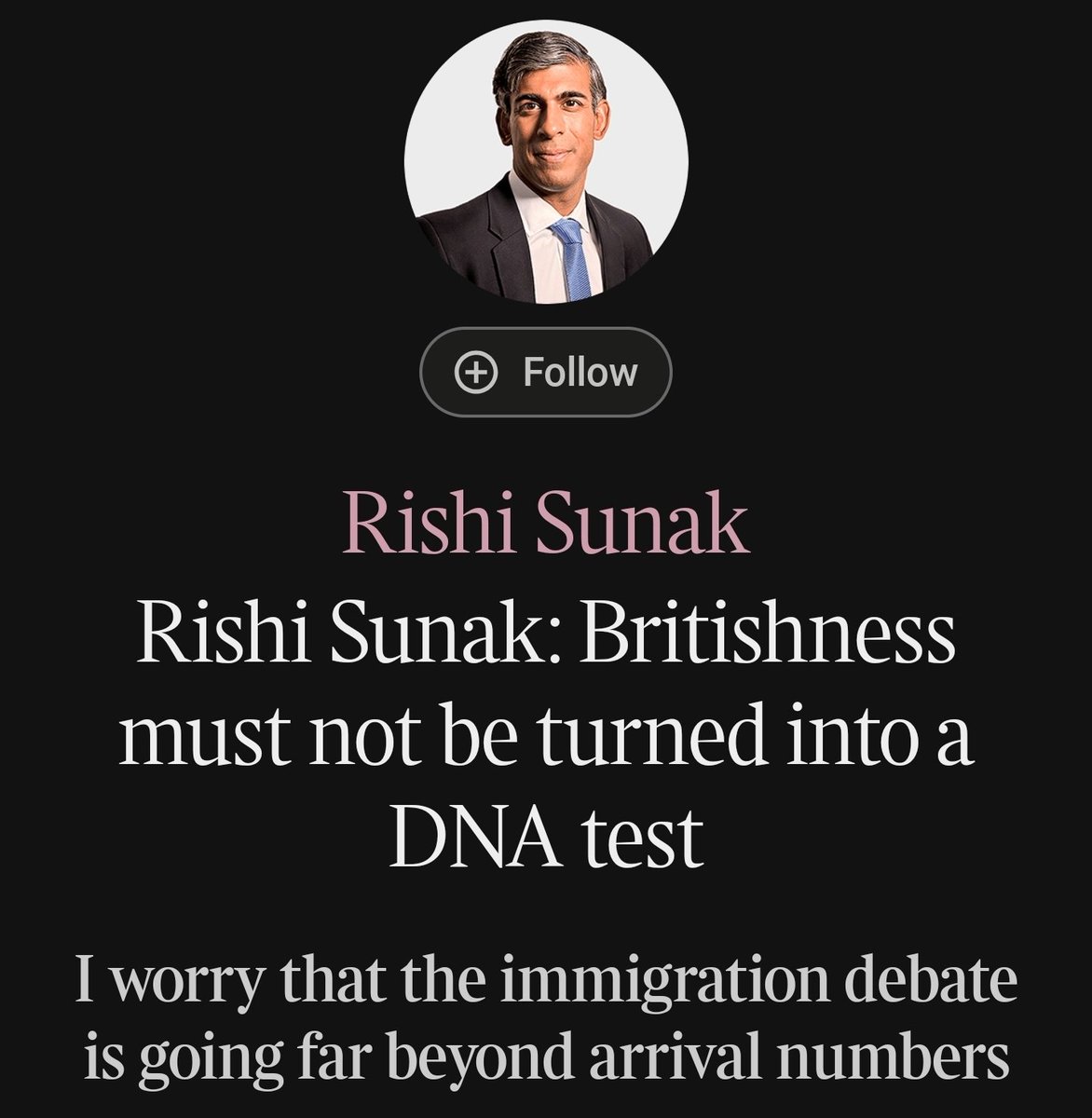 nwnatur's tweet photo. Comical column in The Times from Rishi Sunak, complaining that British people are belatedly developing a sense of ethnic identity

This is a man who sent net migration to >1,000,000 a year, and delayed as long as he could to change course

Consequences of his own actions! https://t.co/GnLuDy4qys