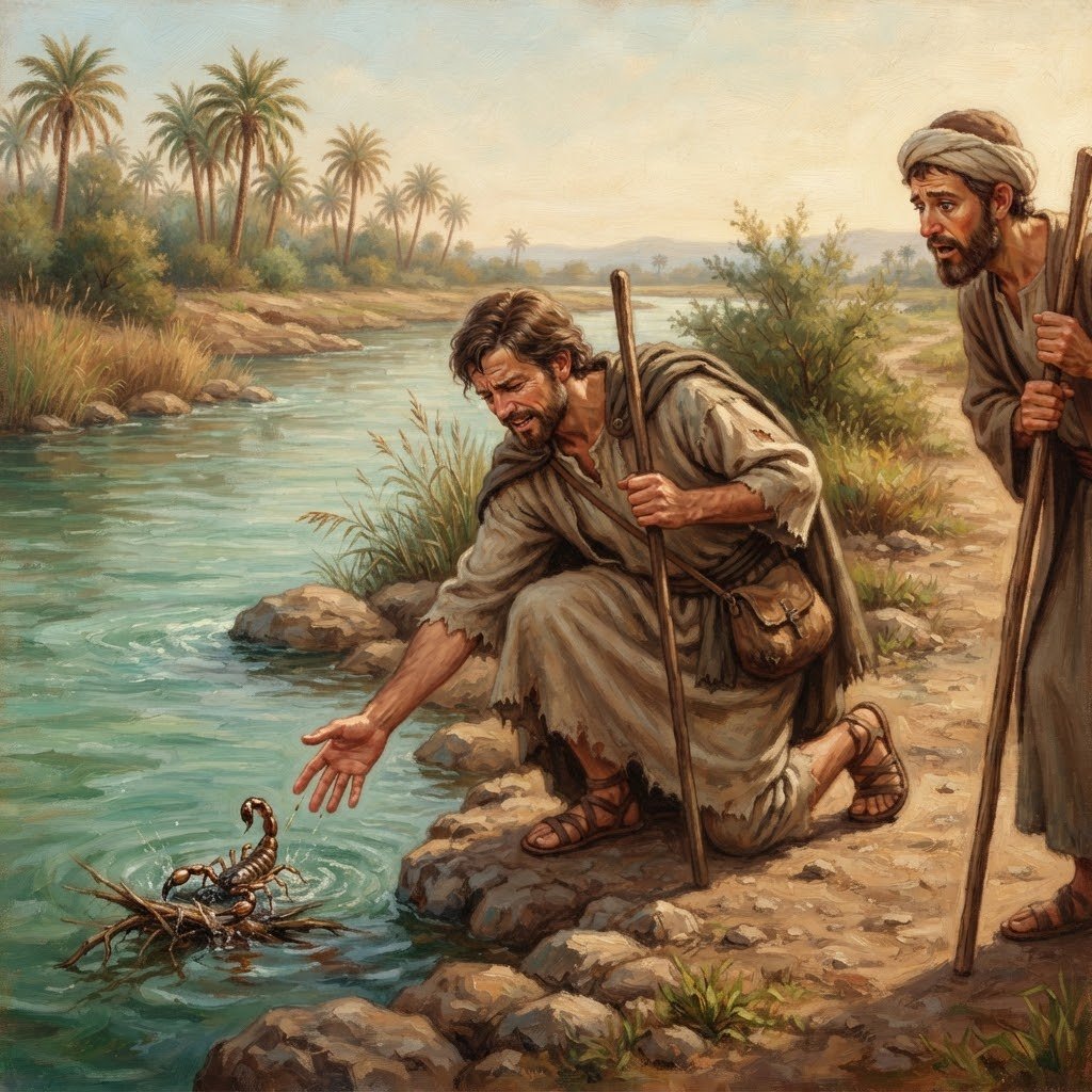 mjod19830's tweet photo. «الرحّال والعقرب» 

يروى ان  رجلٌ رحّال  كان يسير قرب نهر، فرأى

 عقربًا يكافح وسط الماء.

مدّ يده لينقذه، فلدغه العقرب!

تراجع قليلًا، ثم عاد ومدّ يده مرة أخرى…

فـلدغه العقرب من جديد.

قال له رجلٌ كان يراقبه:

«لماذا تنقذه وهو يؤذيك؟»
ابتسم الرحّال وقال:

«هو يفعل ما جُبل علي https://t.co/8vZKTvztAj