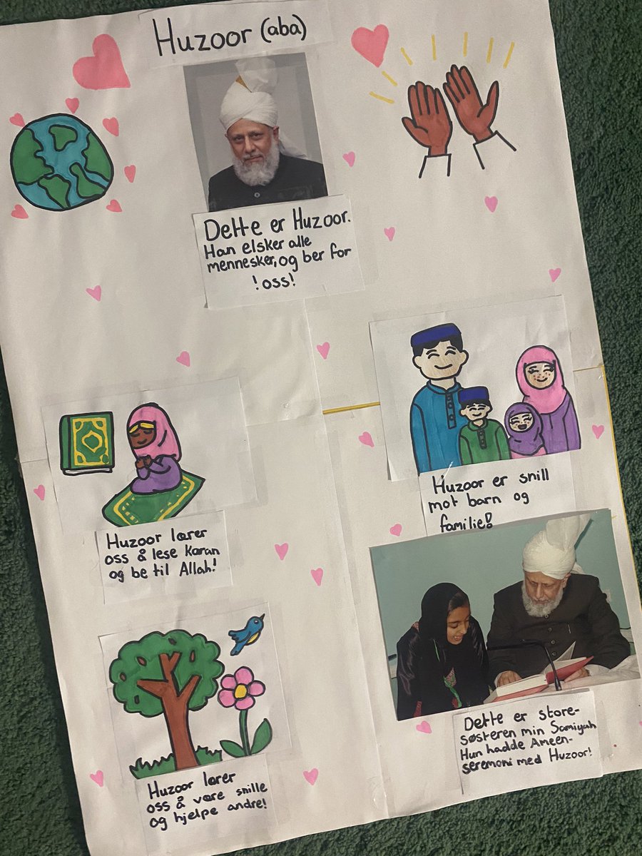 LajnaNorge's tweet photo. Our youngest members have been getting creative! Through their beautiful handmade posters, they’ve shared what they’ve learned about Hadrat Mirza Masroor Ahmad (aba), the Fifth Khalifa of the Ahmadiyya Muslim Community.
So much creativity and love in every detail. Masha’Allah! https://t.co/tbyQjakPVW