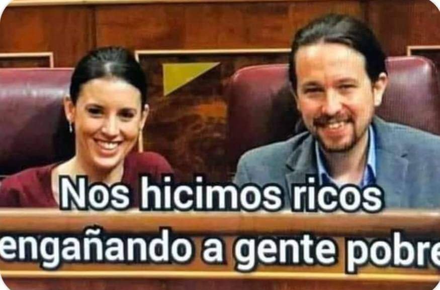Megatex04's tweet photo. @El_Plural Unidas Podemos, es un partido de vagos, ocupas, vividores y acosadores, que no le gusta trabajar y que huyen de los impuestos que paga la clase trabajadora, predican la igualdad, pero ellos viven como millonarios. https://t.co/bFC58GCmXB https://t.co/HrsrTr3Hh6