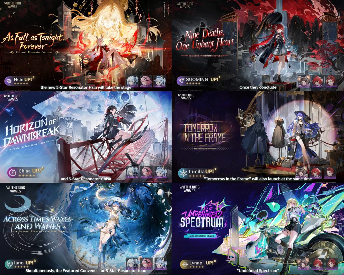 WuWa_Verse1's tweet photo. 3.7 BANNERS

➢Phase 1: Hsin, Chisa &amp; Iuno
➢Phase 2: Suoming, Lucilla &amp; Lynae

#WutheringWaves https://t.co/wLZWsKUHij