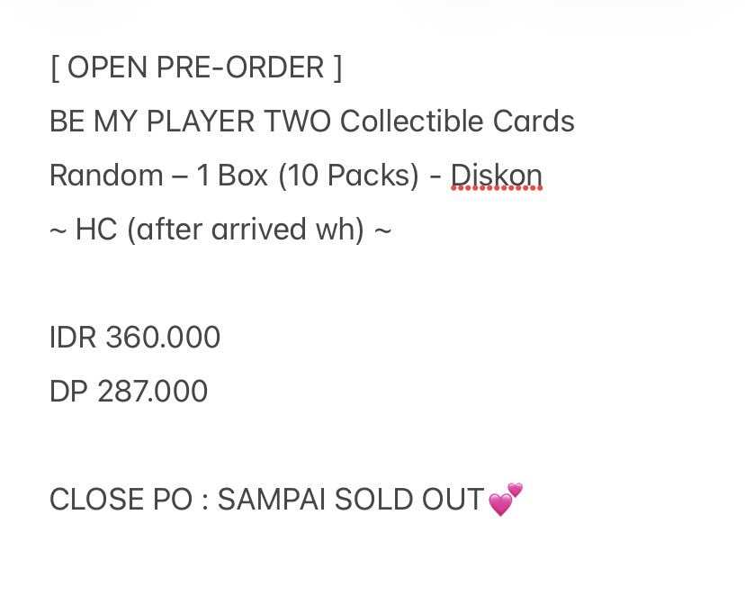 Kumiko_Store's tweet photo. {OPEN PRE-ORDER/PO}
COLLECTIBLE CARD RANDOM BE MY PLAYER TWO 

📍Jakarta (🇮🇩)
🍊pelunasan via shopee
✅️ bersih ina
✅ Go
❌ongkir ke rumah buyer

Order?DM ❤️

#ซอโซ่ล่ามธีร์ #BeMyPlayerTwo
#maxkybas #6CODE #maxky_rp #basjtr
#POmerch_Kumiko_StoreMerch
t. open preorder po merch https://t.co/W5Mivmubl3
