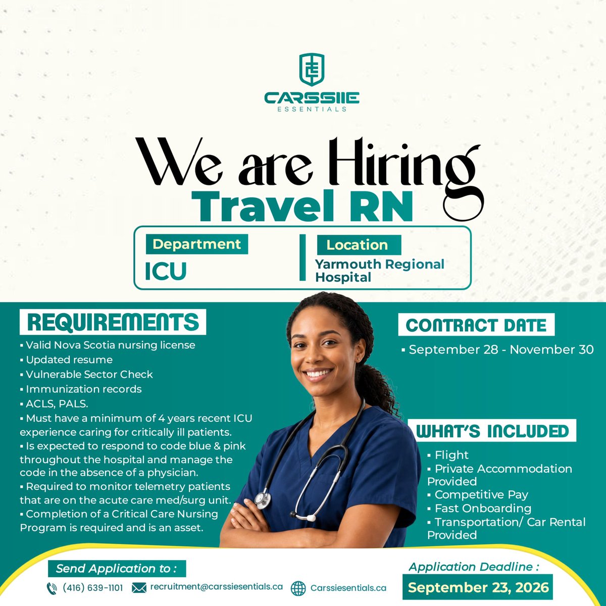 carssiesentials's tweet photo. 📢 URGENT: TRAVEL RNs &amp; LPN NEEDED IN NOVA SCOTIA! 🇨🇦🩺

Carssiie Essentials is hiring Travel RNs &amp; LPNs at Yarmouth Regional Hospital:

🩺 Acute &amp; Complex Care RN
✔️ 4+ years recent Acute Care/Med-Surg/CV experience
✔️ BLS &amp; ACLS https://t.co/BBCQJkqhLq