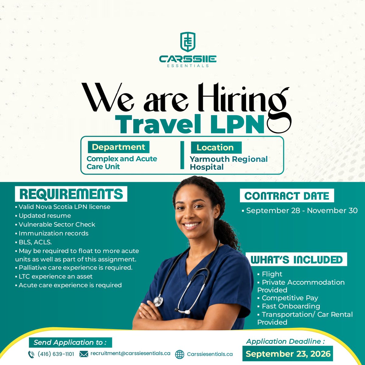 carssiesentials's tweet photo. 📢 URGENT: TRAVEL RNs &amp; LPN NEEDED IN NOVA SCOTIA! 🇨🇦🩺

Carssiie Essentials is hiring Travel RNs &amp; LPNs at Yarmouth Regional Hospital:

🩺 Acute &amp; Complex Care RN
✔️ 4+ years recent Acute Care/Med-Surg/CV experience
✔️ BLS &amp; ACLS https://t.co/BBCQJkqhLq