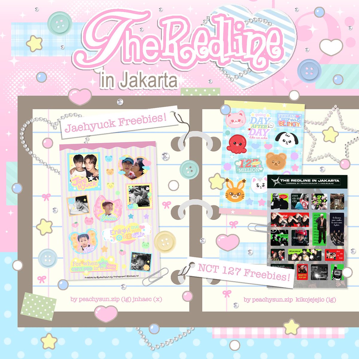 jnhaec's tweet photo. ❤️‍🔥 THE REDLINE IN JAKARTA FREEBIES ❤️‍🔥
RT &amp; Like are appreciated <3 

🩷 Jaehyuck Sticker Sheet by @jnhaec
💚 127 Sticker Sheets by @jnhaec &amp; @mahaebytes

📍 Indonesia Arena

See you there Chilzens &amp; Jaehyuckers! 😼 https://t.co/o8uB5WmM2C