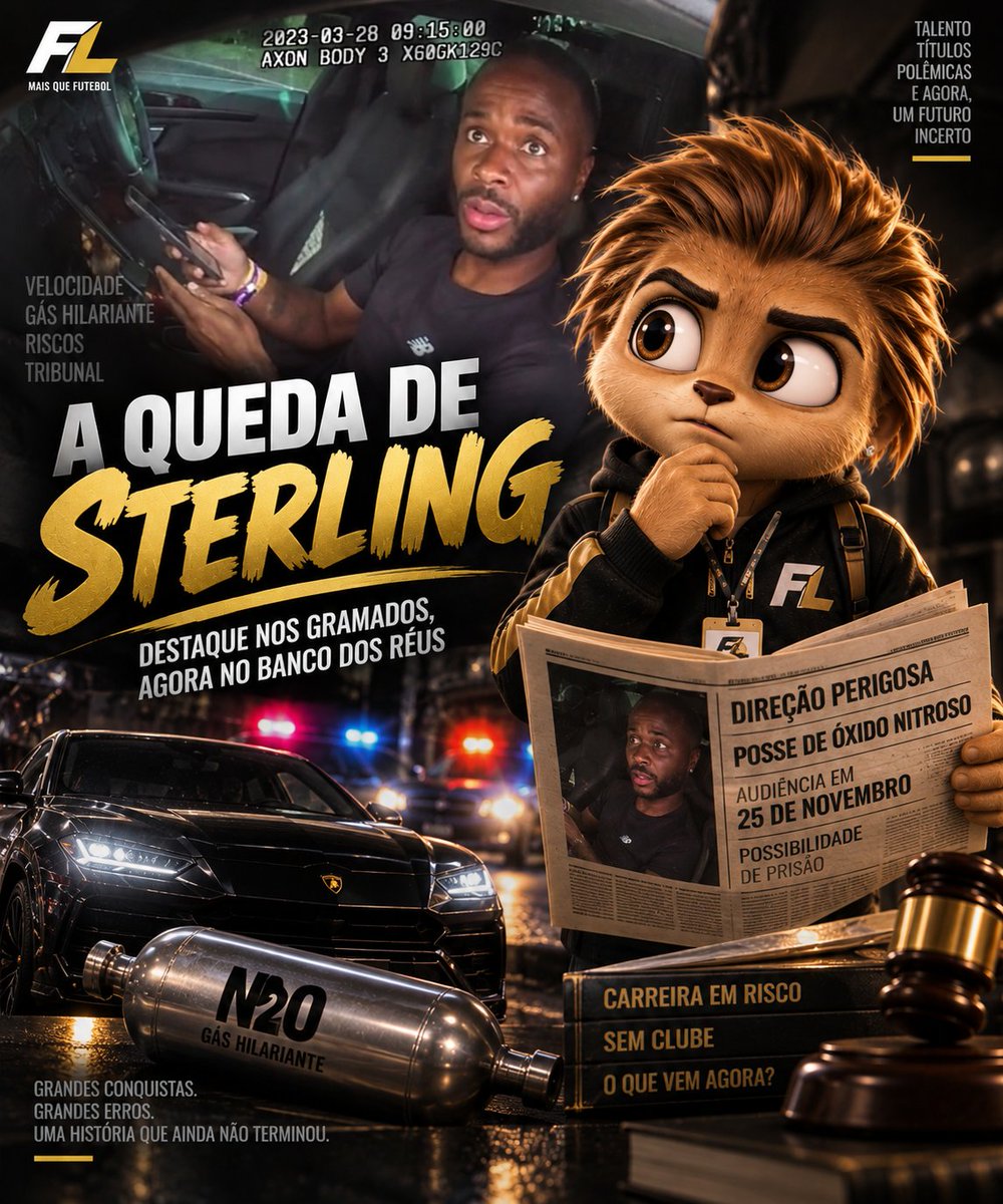 FredLineNews's tweet photo. 🚨 Raheem Sterling pode ser condenado à prisão após se declarar culpado de direção perigosa e posse de óxido nitroso.

Segundo o The Athletic, motoristas acionaram a polícia durante 67 minutos para denunciar sua condução perigosa.

Sentença prevista para 25/11.

#FredLine https://t.co/jxERMkEq65