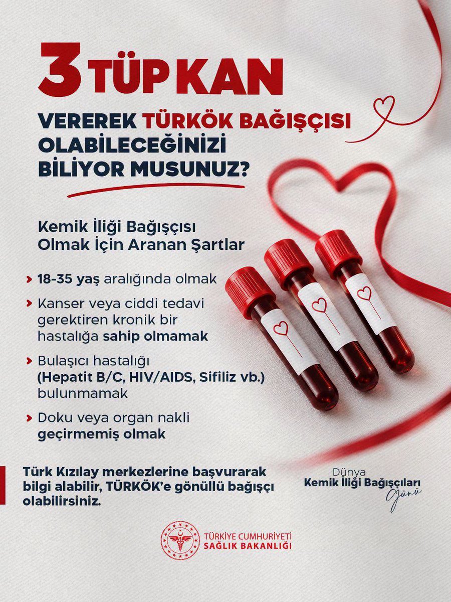 dhaltinova's tweet photo. 3 tüp kan vererek TÜRKÖK bağışçısı olabileceğinizi biliyor musunuz?
#DünyaKemikİliğiBağışçılarıGünü https://t.co/IIZlYU444a